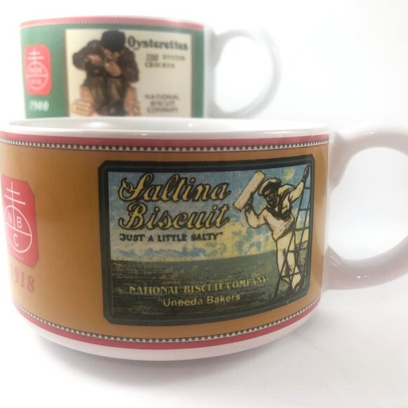 Vintage Nabisco Cracker Advertising Soup Mugs Set Of 2 Bowls with Handles - Picture 2 of 5
